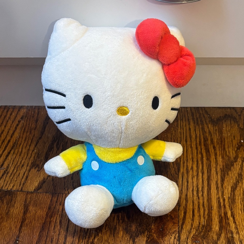 Hello Kitty Plush with Red Bow and Blue Outfit